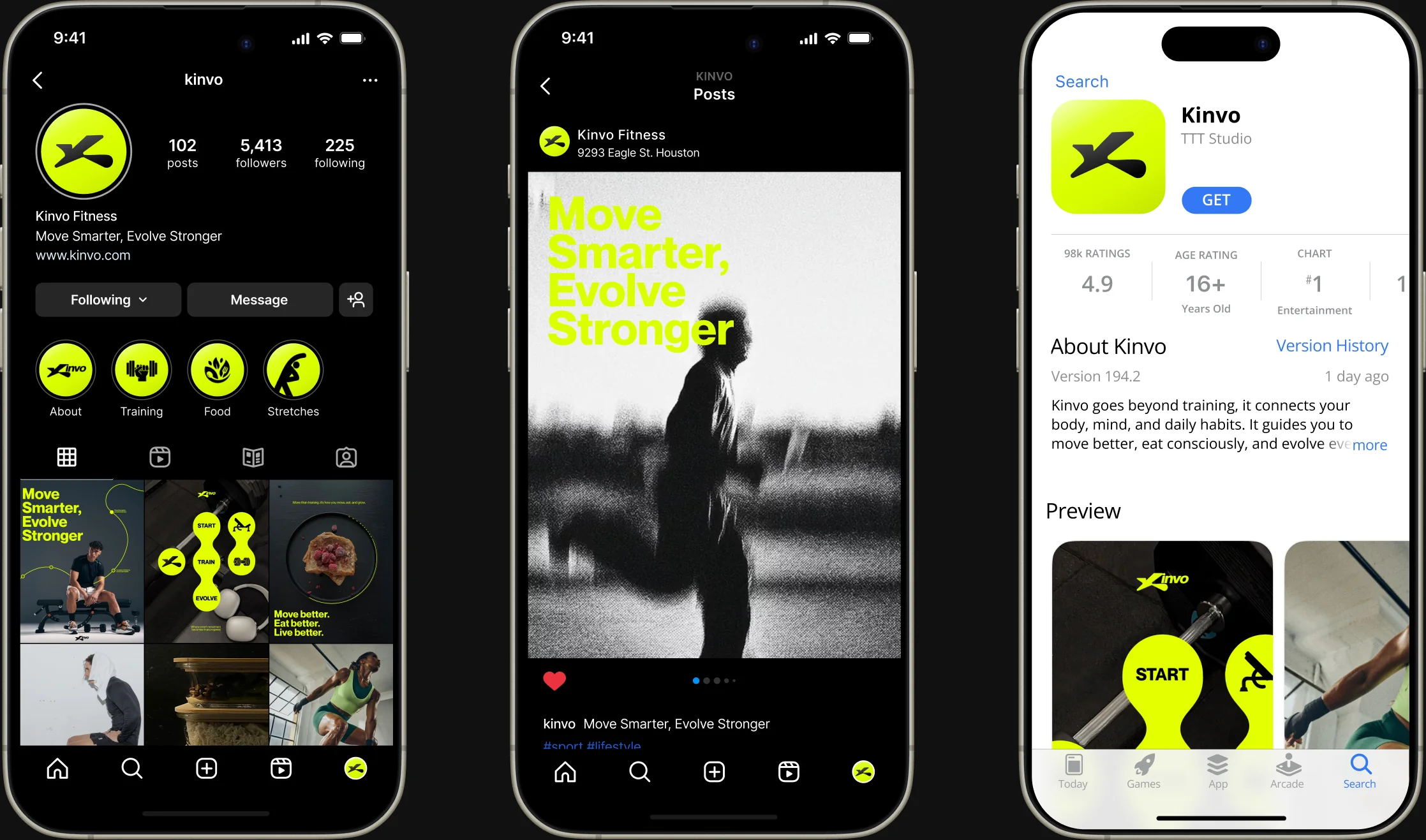 Kinvo — the interface across three phones